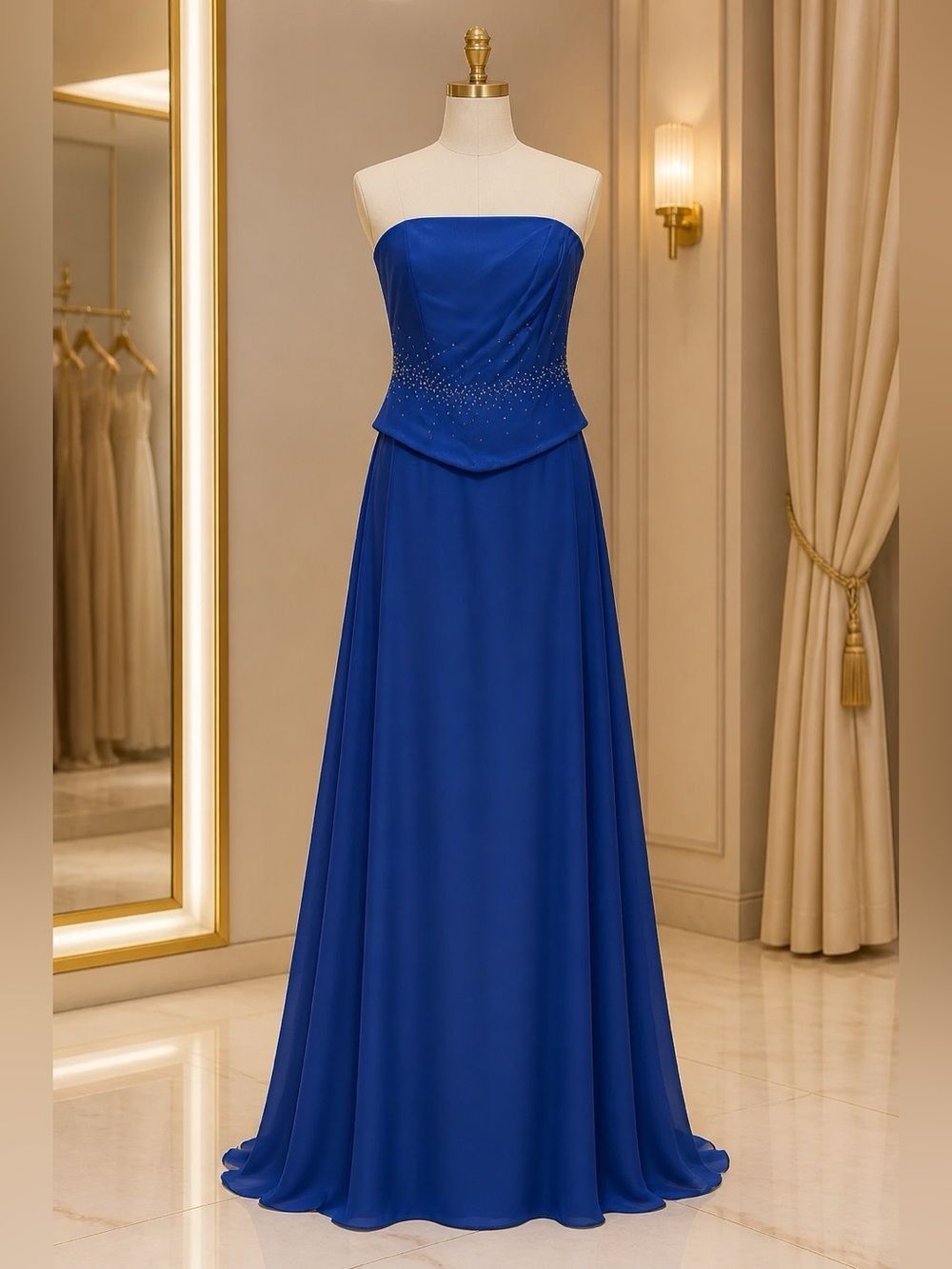 Blue Chiffon Belsoie Strapless Dress Size 8 NWT